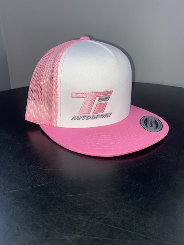 White and Pink Snapback w/Pink & Gray TI Logo